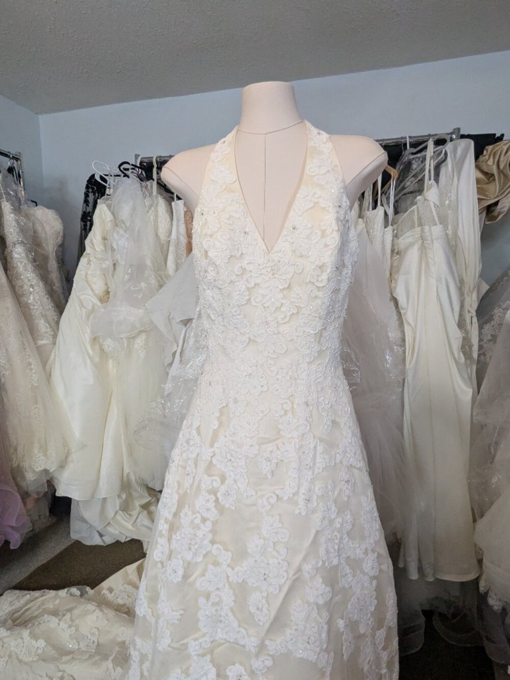 DaVinci Bridal T8090 Lace Halter Wedding Dress | Ivory/Champagne | NWT | Size 4 - Picture 5 of 9